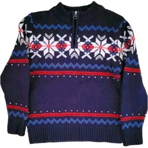 Hanna Andersson Fair Isle Nordic Snowflake 1/4 Zip Cotton Knit Sweater Holiday